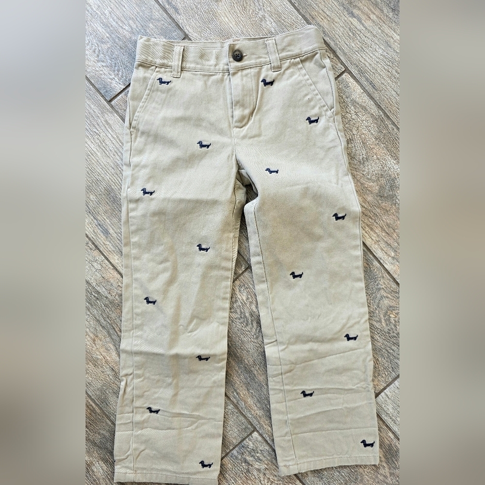 Janie and Jack Khaki Chino Dachshund Dog Dress Pants Sz 6 Boys